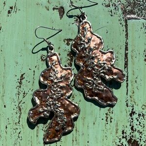 Vintage 1980’s Large Artisan Copper Metal abstract Earrings